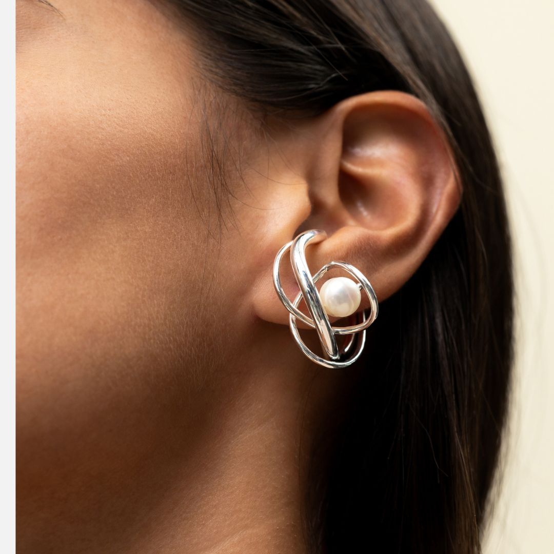 Ear cuff Como M Silver with Pearl
