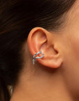 Naeva silver double ear cuff by PIERETTI styled with modern look, minimalist ear 