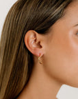 Noele gold wave hoop earrings by PIERETTI worn on ear, medium sculptural hoops for everyday styling