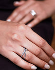 Cameron silver ring by PIERETTI worn on hand, lightweight stackable silver ring